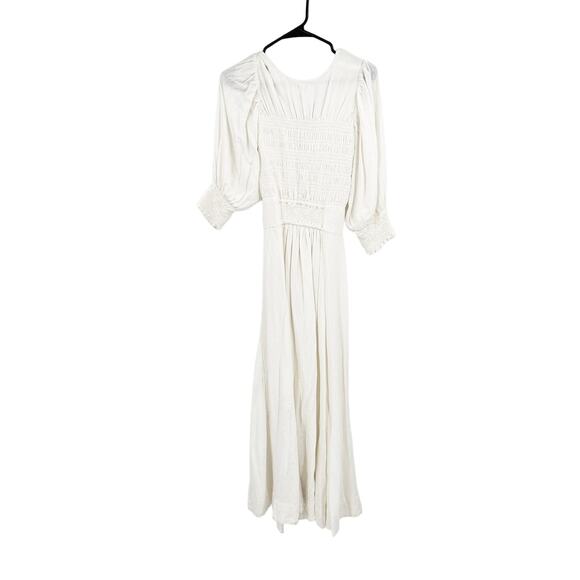 Free People String of Hearts White Button Tie Front Linen Blend Maxi Dress Sz M - Picture 6 of 6